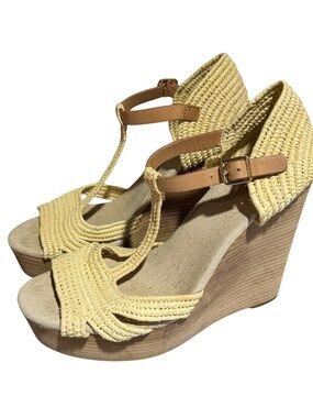 Tory Burch Carina Macrame T-Strap Wedge Platform Sandals Size 8 Summer Cottage